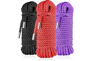 SNJXH Soft Silk Tying Rope - Skin-Friendly Shiny Colored Nylon Binding Ropes, Durable Multi-Purpose Satin Braided Twisted Decorative Cord, Thickness 8MM, Each 32-Foot Long (Black Red Purple)