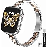 wkiss Slim Stainless Steel Band Compatible with Apple Watch Band 38mm 40mm 41mm 42mm 44mm 45mm 46mm 49mm,Women Fashion Metal Replacement Strap for iWatch Bands Series 11 10 9 8 7 6 5 4 3 2 1 SE