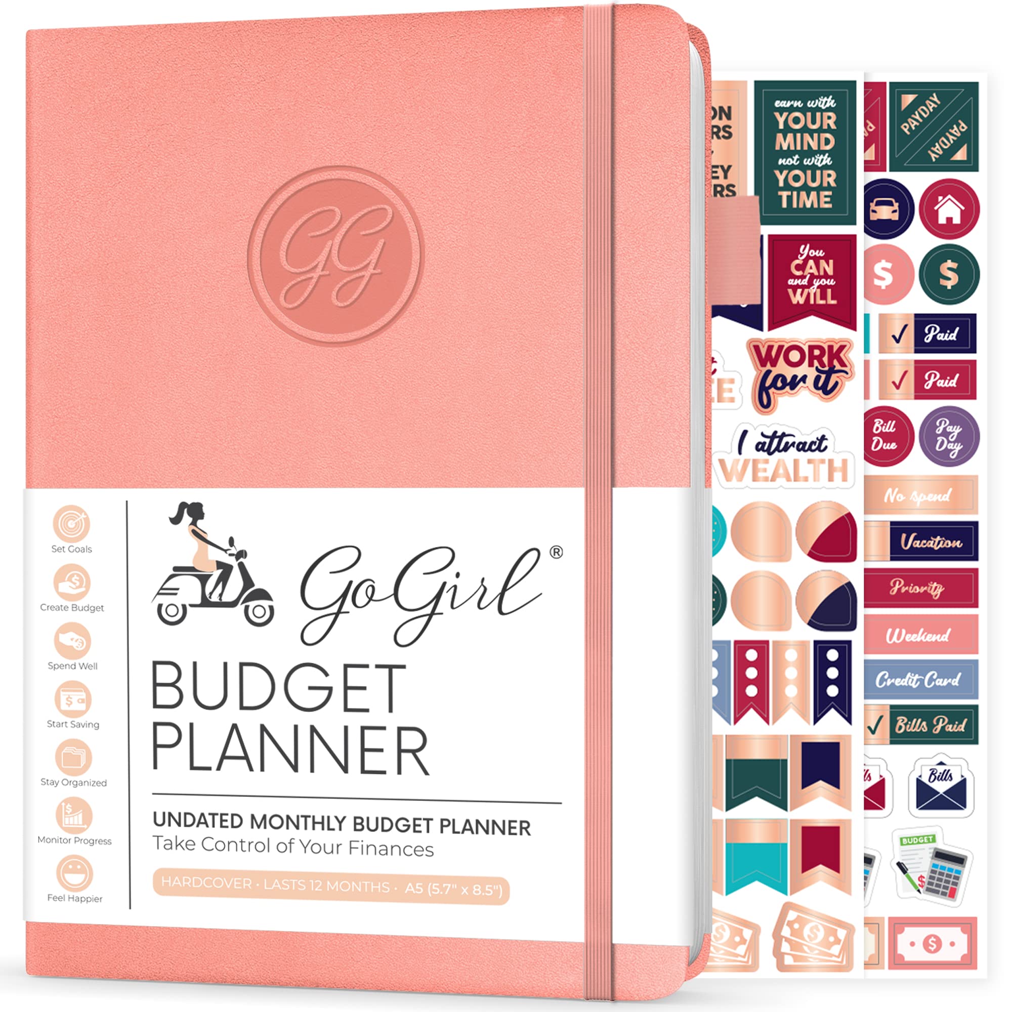 GoGirl Budget Planner – Monthly Financial Planner Organizer Budget Book. Expense Tracker Notebook Journal to Control Your Money. Undated – Start Any Time, A5 Size, Lasts 1 Year – Peach Pink