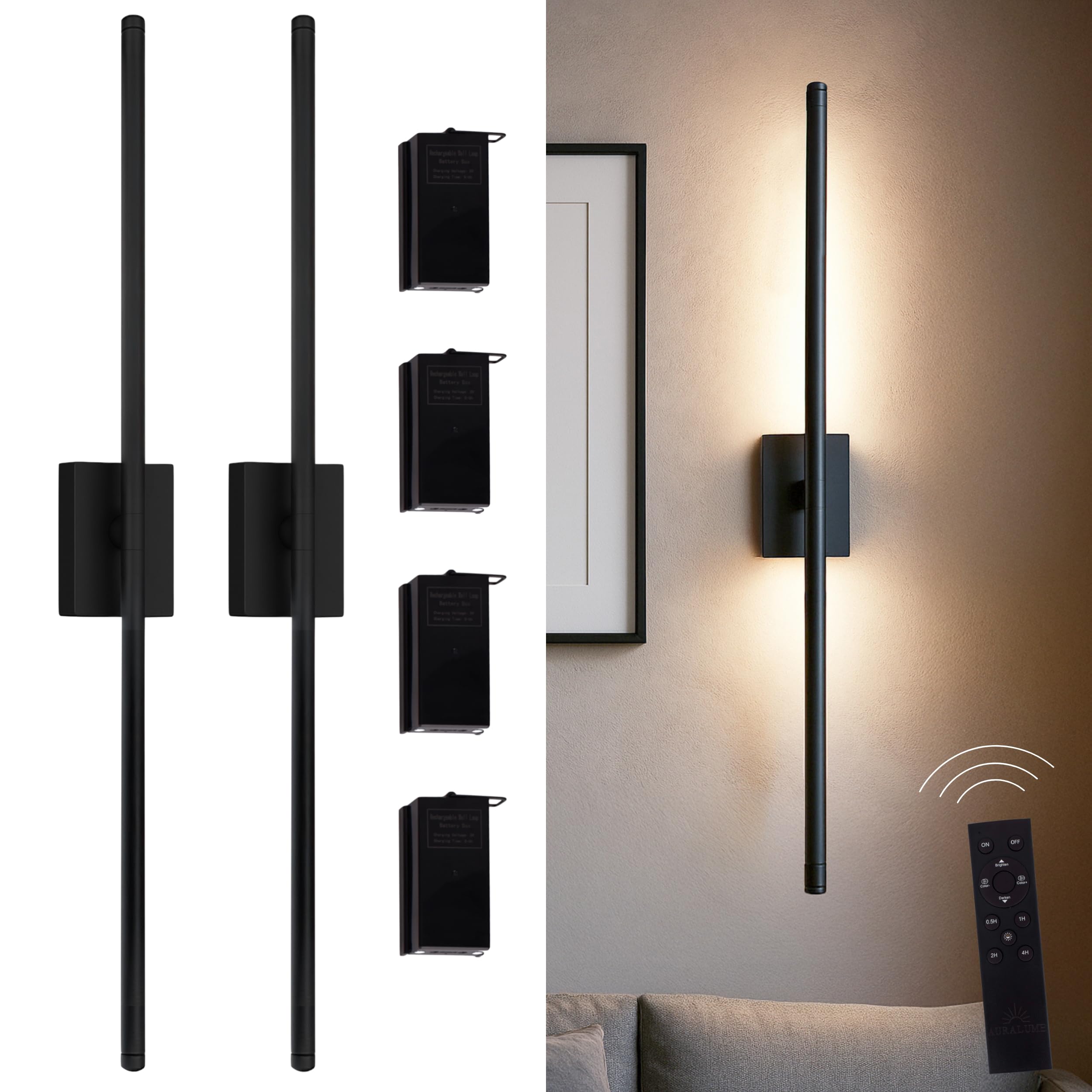 View 1 of **MISSING PARTS**
Auralume Wall Sconces Set of 2 with 4 Removable Rechargeable Batteries - Battery Operated LED Lights with Remote, Dimmable 4 Color Temperatures 3000K-6000K, Cordless Wireless Modern Indoor Lamps