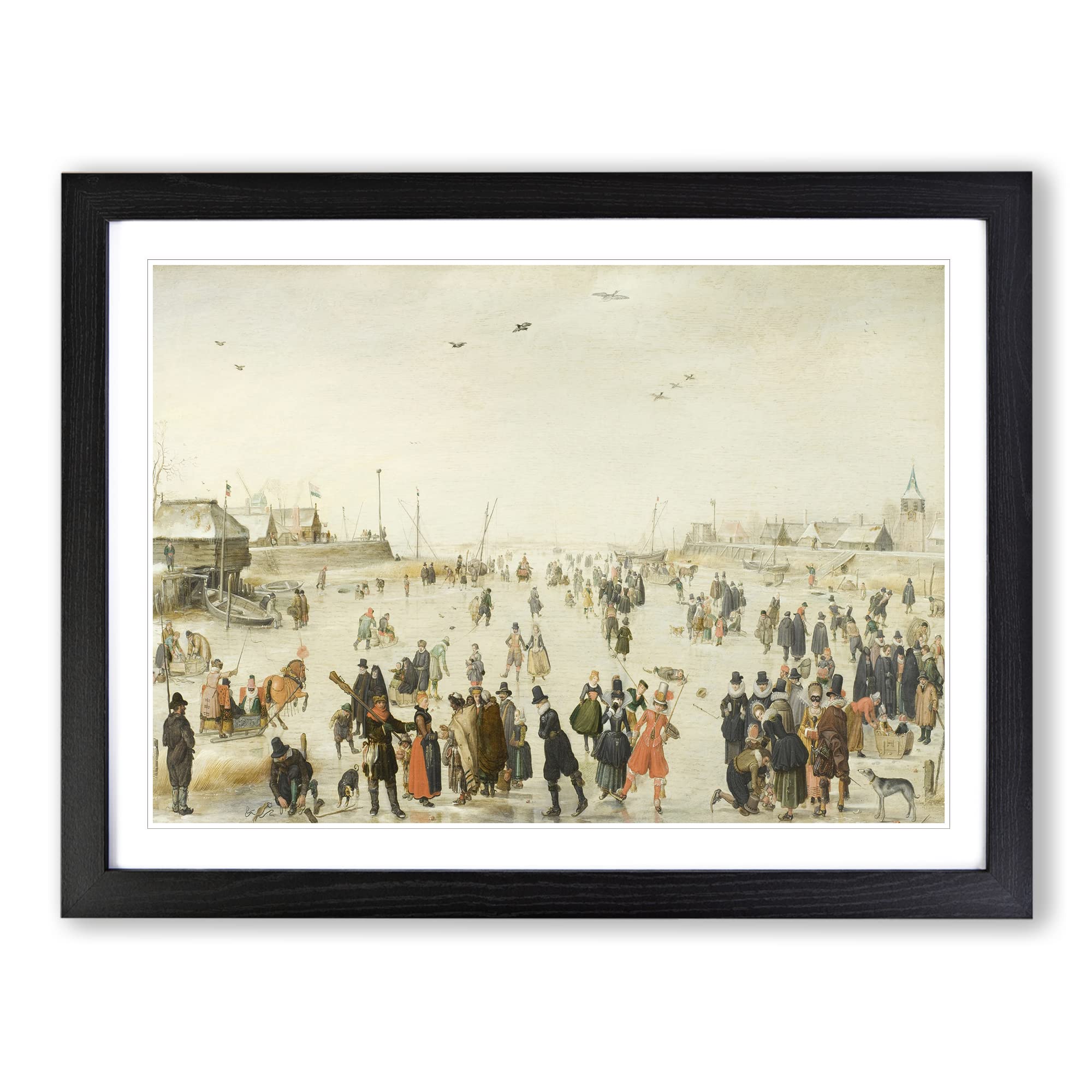 Winter Scene On The Ice Vol.4 By Hendrick Avercamp Classic Painting Framed Print | A4 Black Framed Wall Art | Ready to Hang | Classic Landscape Picture | Living Room Bedroom Lounge Office