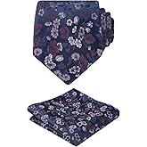 Alizeal Mens 3.15inches Flower Patterned Tie with Floral Printed Pocket Square