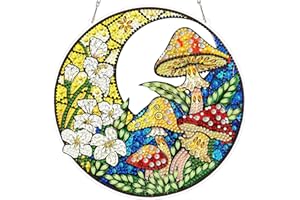 MXJSUA Moon Flower Mushroom Diamond Painting Art Window Suncatchers, Diamond Art Kits for Adults Hanging Ornaments with Chain