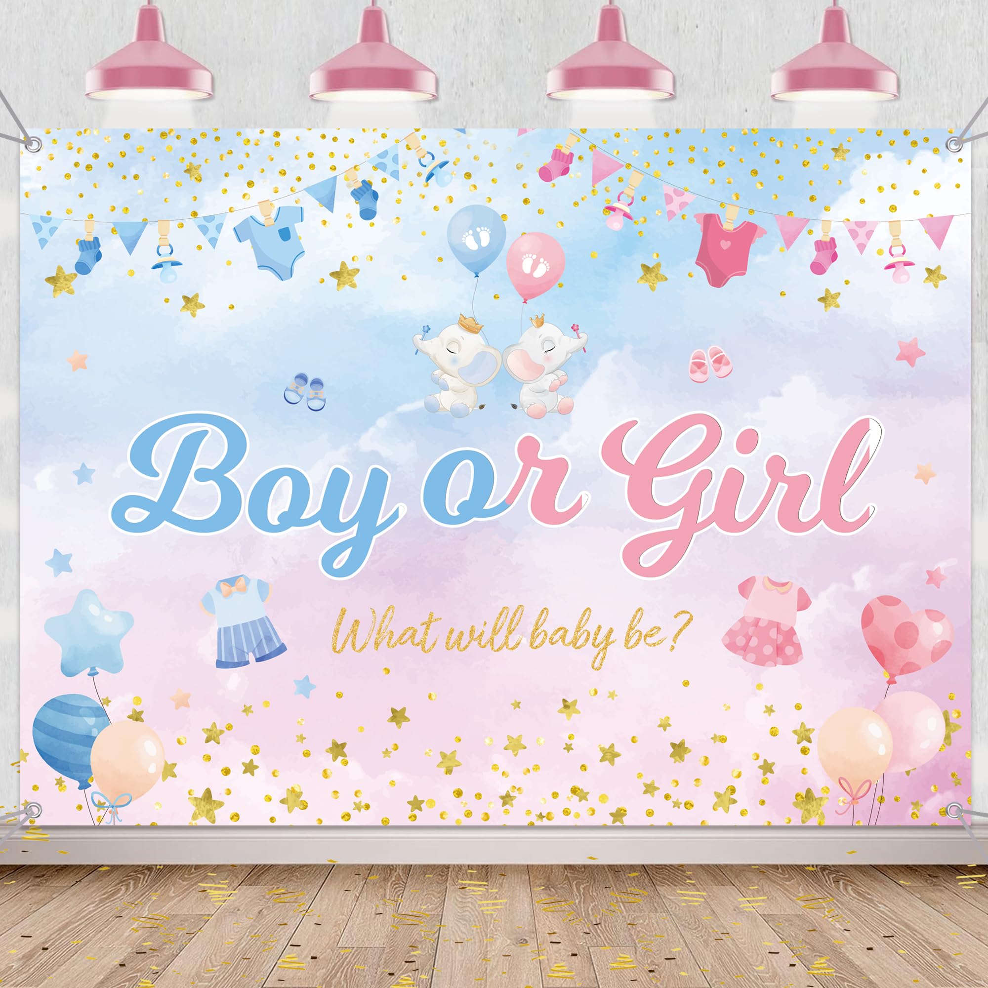 Gender Reveal Backdrop Banner - Pink and Blue Boy or Girl Baby Shower Decoration, 150×110cm, Surprise Gender Announcement Background for Pregnancy Reveal Party