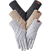 3 Pairs Winter Gloves for Women Touchscreen Elastic Thermal Knit Lining Warm Gloves for Cold Weather, Gifts for Christmas