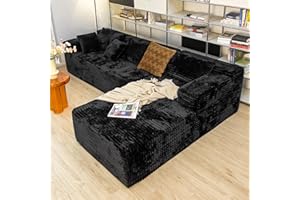 HKUVUKH Black sectional couches for Living Room Corduroy Couch，104" Cloud Sectional Couch with L-Shape Chaise， Modern Modular Sofa, Deep Seat Comfort, No Assembly Required(Plush Corduroy Fabric)