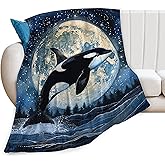 Orca Whale Blanket Killer Whale Moon Decor Throw Blankets Ultra Soft Cozy Fuzzy Plush Fleece Flannel Ocean Life Blanket Gifts for Whale Lover Girls Women Boys Men Kids for Bedding Sofa 40"X50"