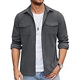 COOFANDY Men's Button Down Waffle Shirt Jacket Casual Long Sleeve Shacket Lightweight Overshirts with Flap Pockets