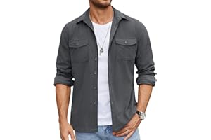 COOFANDY Men's Button Down Waffle Shirt Jacket Casual Long Sleeve Shacket Lightweight Overshirts with Flap Pockets