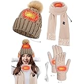 Cutecrop 3 Pcs USB Heated Hat Scarf Gloves Set for Men Women Warm Gift No Power Supply Included