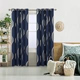 Deconovo Blackout Curtains Eyelet Thermal Navy 66x90 Two Panels Gold Wave view 2
