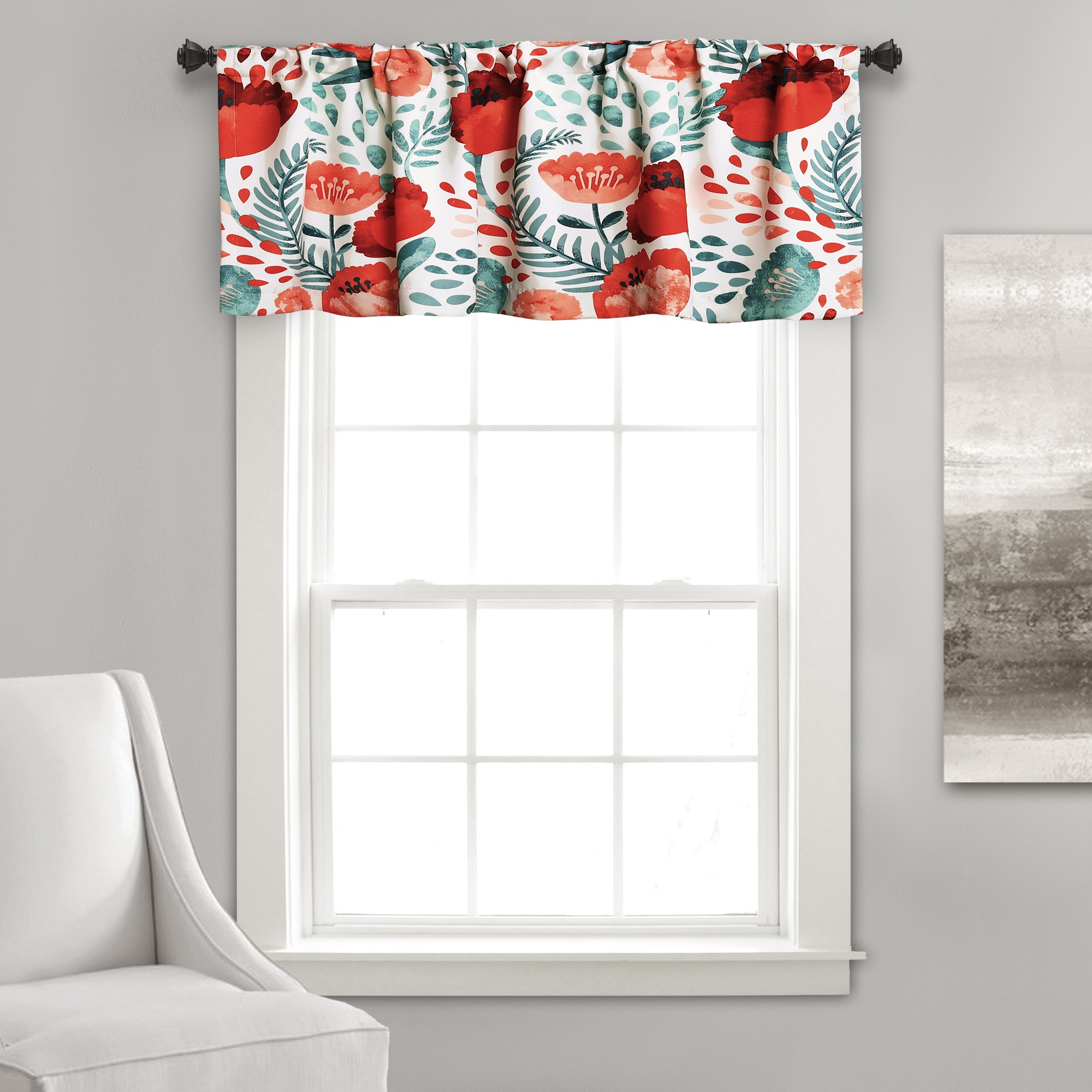 Lush Decor Valance, 18" x 52", Multi Poppy Garden Curtains Room Darkening Window Panel Set for Living, Dining, Bedroom, 18 in L — image 1