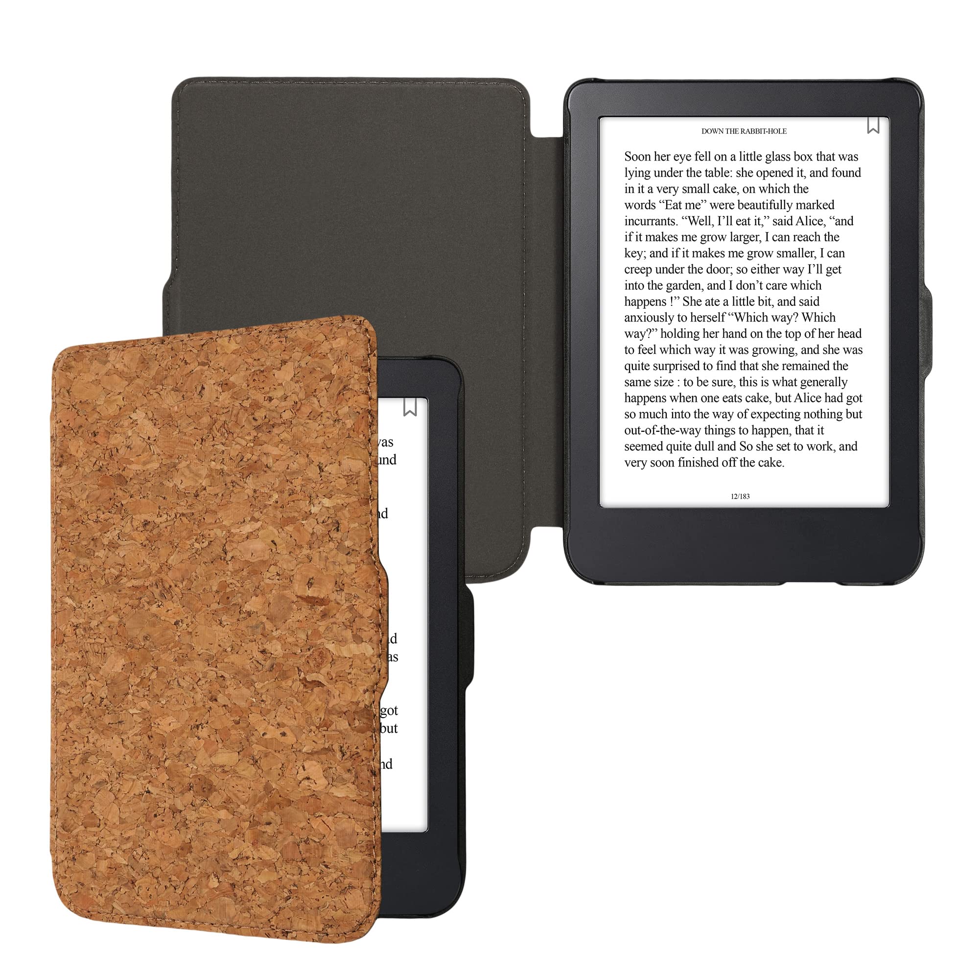 kwmobile Cork Case Compatible with Kobo Clara 2E / Tolino Shine 4 - Book Style Protective e-Reader Flip Cover Folio Case - Light Brown