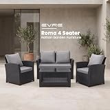 EVRE Roma 4 Seater Rattan Garden Set with Glass Table Black view 2