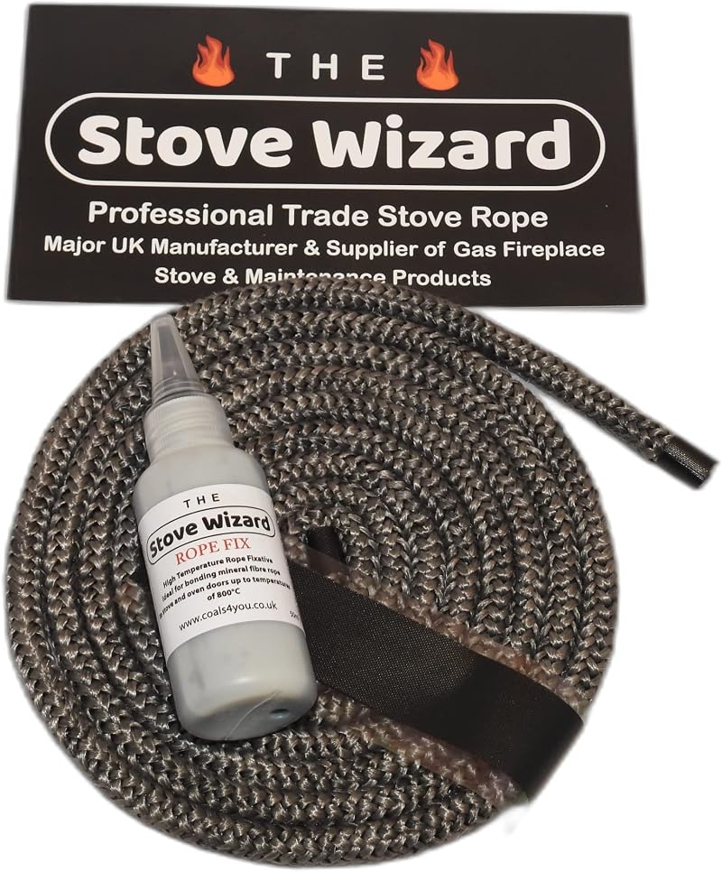 The Stove Wizard Black Stove Rope Kit 6mm x 2.5m with 50ml Adhesive