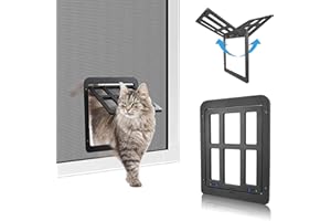 PETLESO Small Pet Door for Screen & Sliding Doors - 8.3" x 10.3" Magnetic Auto-Close Flap with Lockable Insert, Ideal for Cat