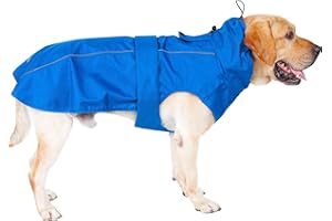 MAMORE Waterproof Dog Raincoat with Reflective Strip, Adjustable Breathable Rain Coat Jacket with Leash Hole for Dogs (Blue, Small)