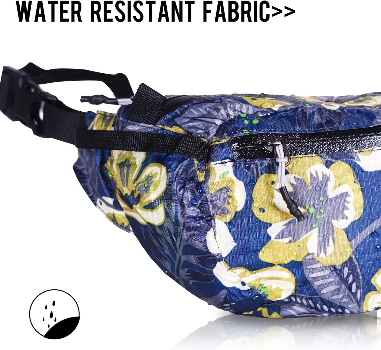 Ozaeo Travel Waist Bag, Water Resistant, Lightweight, Hiking Fanny Pack with 3-Zipper Pockets and Adjustable Strap Flower Colorful