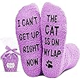 HAPPYPOP Cat Mom Gifts For Cat Lover - Novelty Cat Socks Crazy Silly Fun Purple Fuzzy Socks Gifts for Her, Valentine's Day Gifts for Her