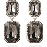 VANGETIMI Vintage Rhinestone Statement Earrings Fancy Big Crystal Rectangle Drop Dangle Earrings Evening Prom Pageant Jewelry Earrings for Women