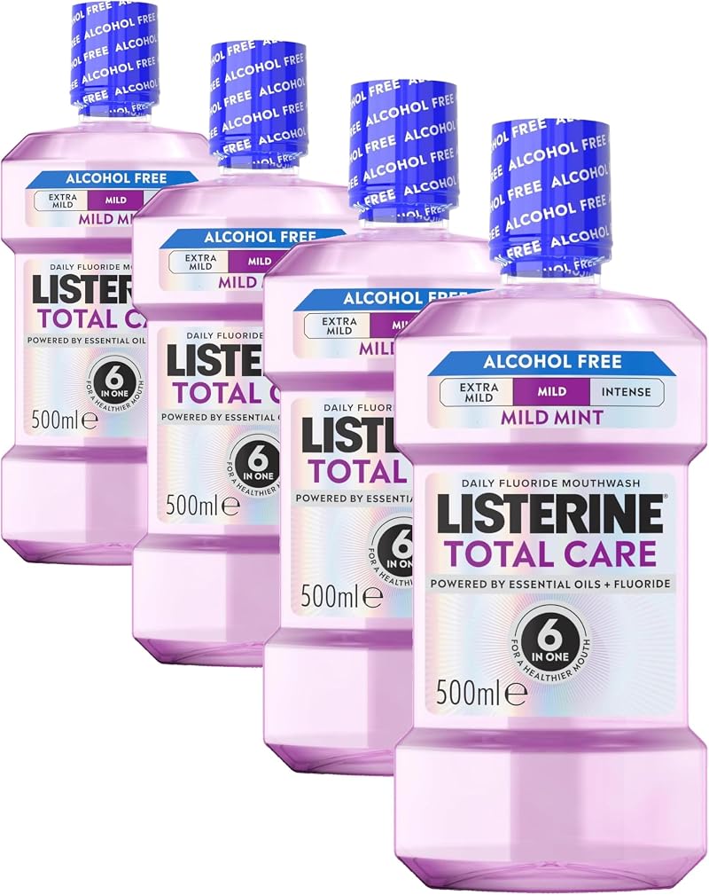 Listerine Total Care Mild Taste Alcohol Free Mouthwash 4x500ml Fresh Mint