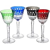 The Wine Savant Crystal Italian Multicolor Design Glasses -Set of 4 Tall Wine Glasses 6.7oz 7.7" H Venetian Italian Style Red, Blue, Green, Brown Glasses, Great for Dinner Parties, Bars & Weddings