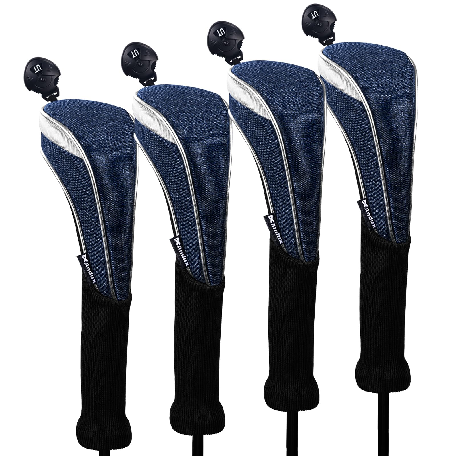 Andux 4 Pack Nylon Long Neck Golf Hybrid Club Head Covers with Dial No. Tag CTMT-03 Black/blue