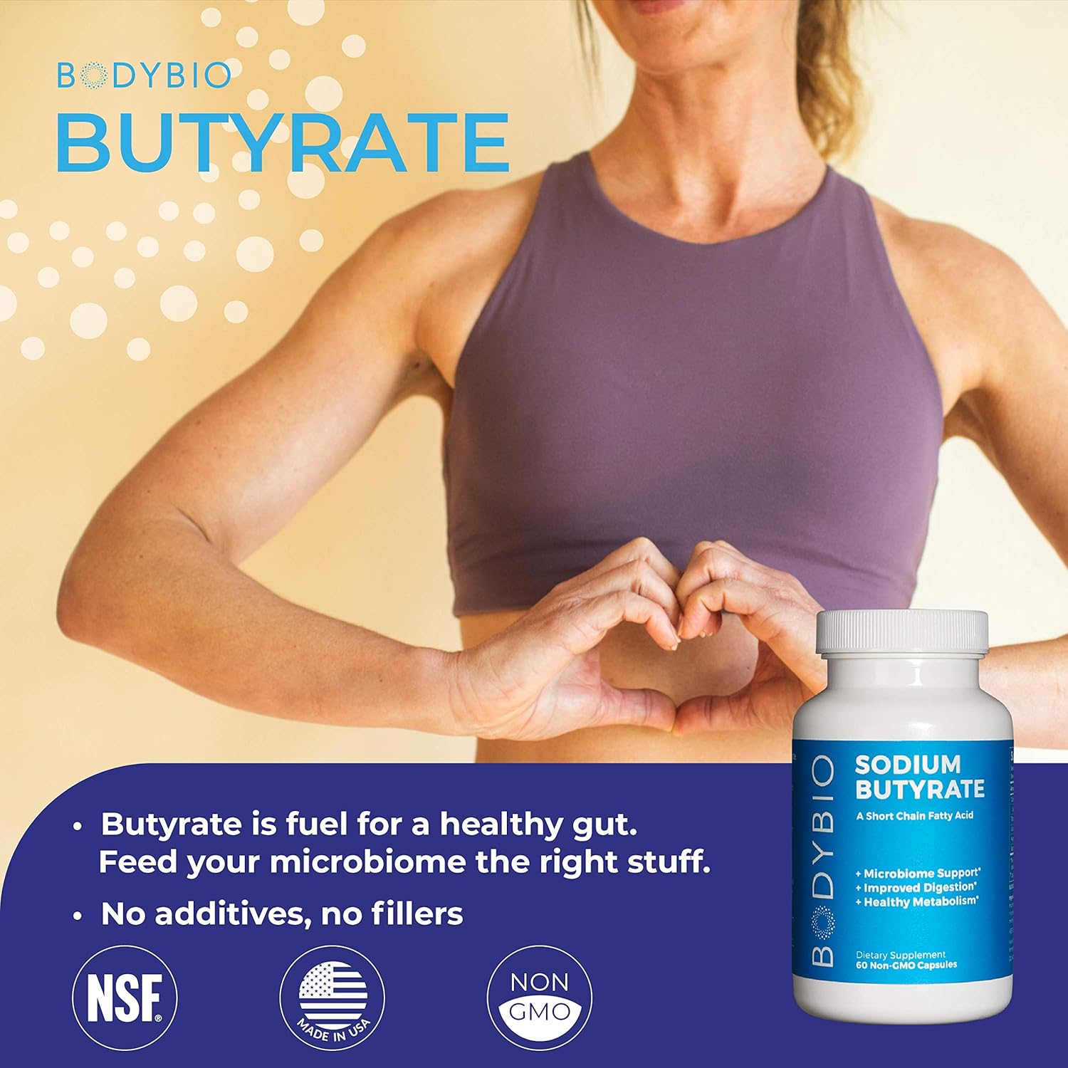 BodyBio Butyrate with Sodium-Supports Healthy Digestion,Gut & Microbiome-Leaky Gut Repair-Control Bloating-Healthy Inflammation Response-Fuel for Healthy Gut-No Fillers or Additives-100 Capsules: Health & Personal Care