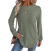 JUSTFASHIONNOW Womens Long Sleeve Shirts Trendy Sweaters Lightweight 2025 Casual Crewneck Fall Tunic Tops Loose Fit Dressy