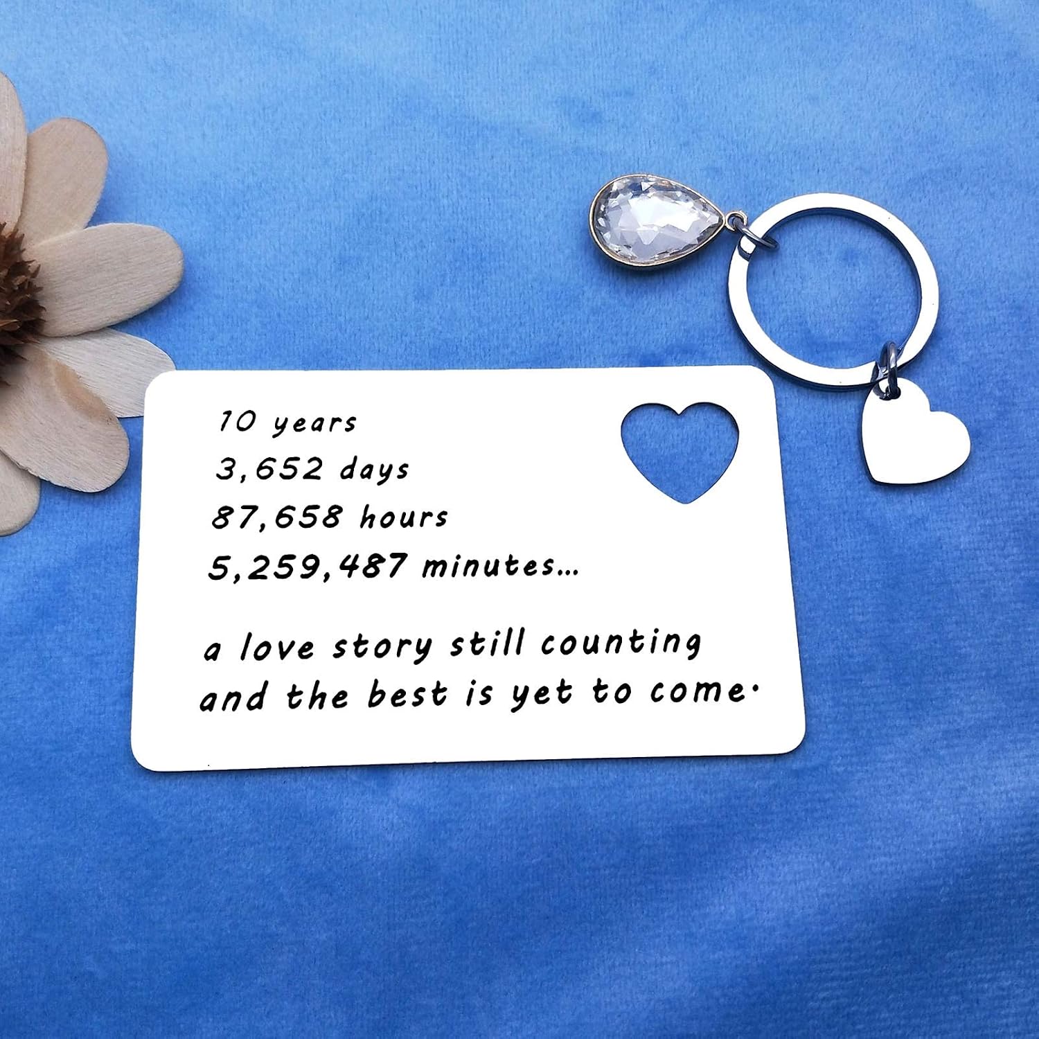 10 Years Anniversary Wallet Card Gift Couple Anniversary Wedding Gift for Husband Wife Love Story Still Counting Keyring Valentines Day Birthday Gifts Anniversary Card Gift for Deployment Him Men Her - Image 3