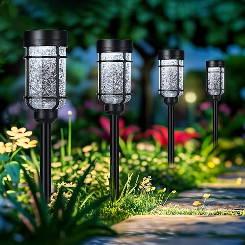 GIGALUMI Solar Lights Outdoor Garden,4 Pack Solar Garden Lights Waterproof for Patio Pathways Lawn Yard Decoration (Cold &Warm Light Switching)