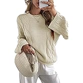 Cakulo Womens Oversized Pullover Sweaters Bell Sleeve Chunky Cable Knit Sweater Crewneck Trendy Knitted Tops 2025