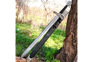 Handmade Damascus Steel Templar Knight Sword, 40", Medieval Crusader Longsword, 1095/15N20 Steel, Ave Maria Engraved Pommel, 