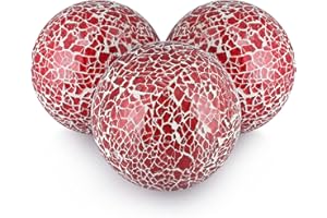 MDLUU 4" Decorative Orbs, Mosaic Sphere Balls, Centerpiece Balls for Bowls, Vases, Dining Table Decor, Pack of 3 (Red)
