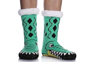 LINEMIN Mens Warm Slipper Socks Soft Cozy Fuzzy Fleece-Lined Winter Non Slip Indoor Christmas Socks