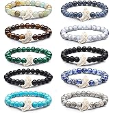 Hicarer 10 Pieces Beads Bracelet Natural Stone Elastic Friendship Bracelet for Women Men