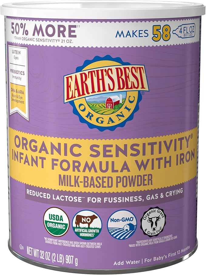 Amazon Com Earth S Best Organic Low Lactose Sensitivity Infant Formula With Iron Milk Based Powder 32oz Health Personal Care