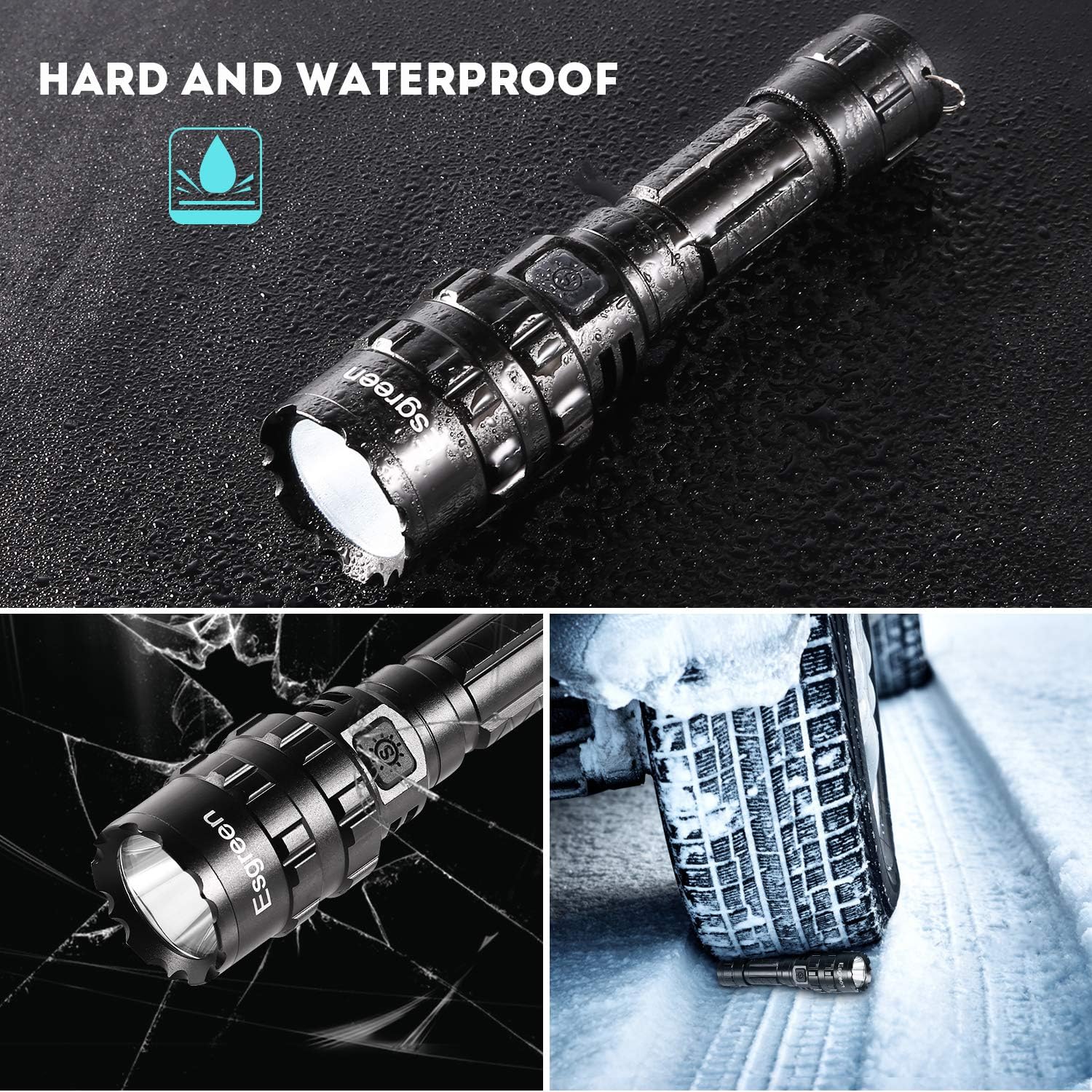 Rechargeable Tactical Flashlight High Lumens LED 18650 5000mAh Battery Charger USB Cable Gift Box Included L2 Waterproof Big Torch Portable Adjustable Aluminum Flash Light For Emergency Camping Hiking - - 