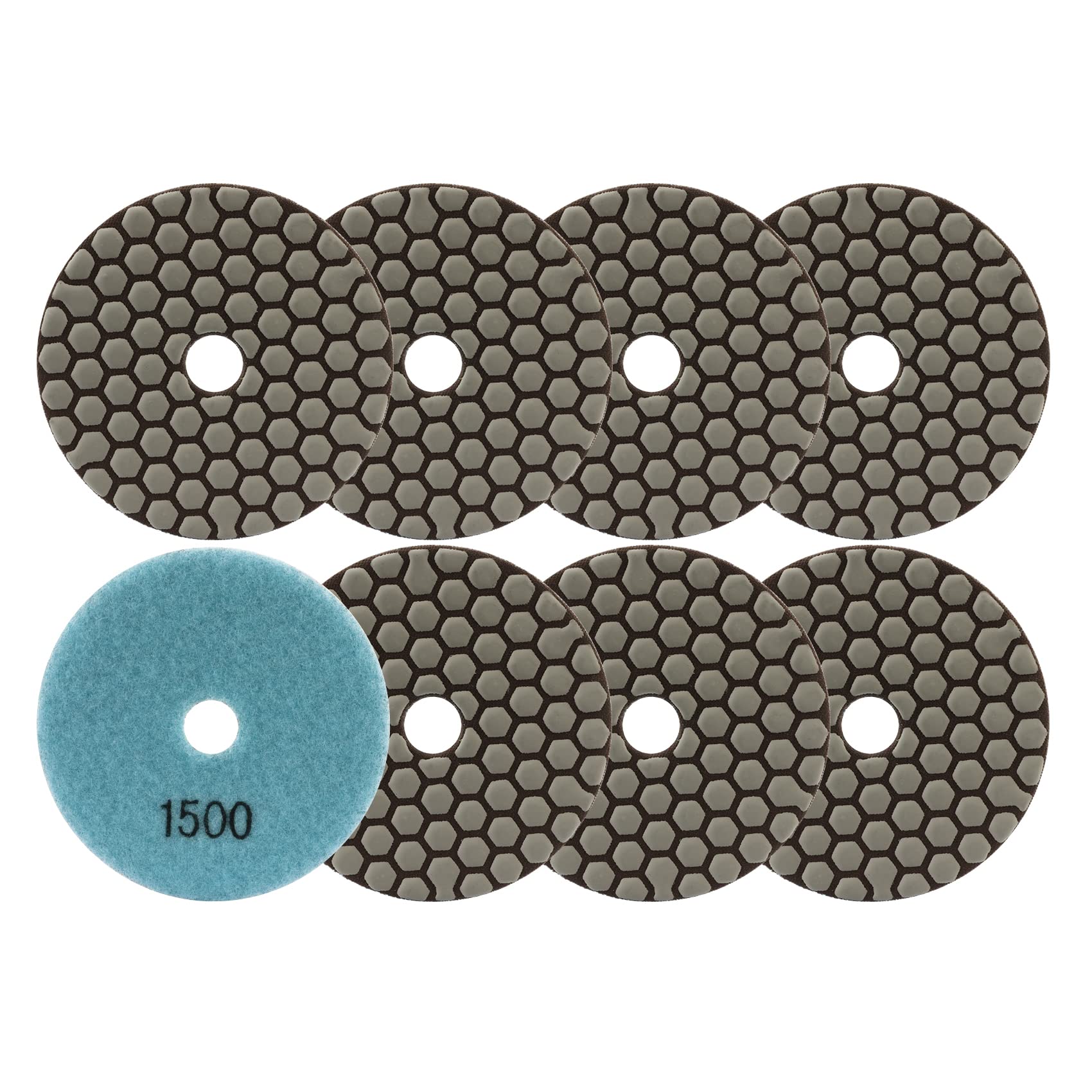 FOCSTOL Diamond Dry Polishing Pads - 8pcs 100mm Grit 1500 Polishing Kit for Granite Marble Artificial Stone Quartz for Angle Grinder