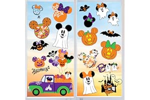 GUMWAQU Mouse Themed Halloween Window Decals - 9 Sheets of Removable Pumpkin & Ghost Stickers for Glass Windows