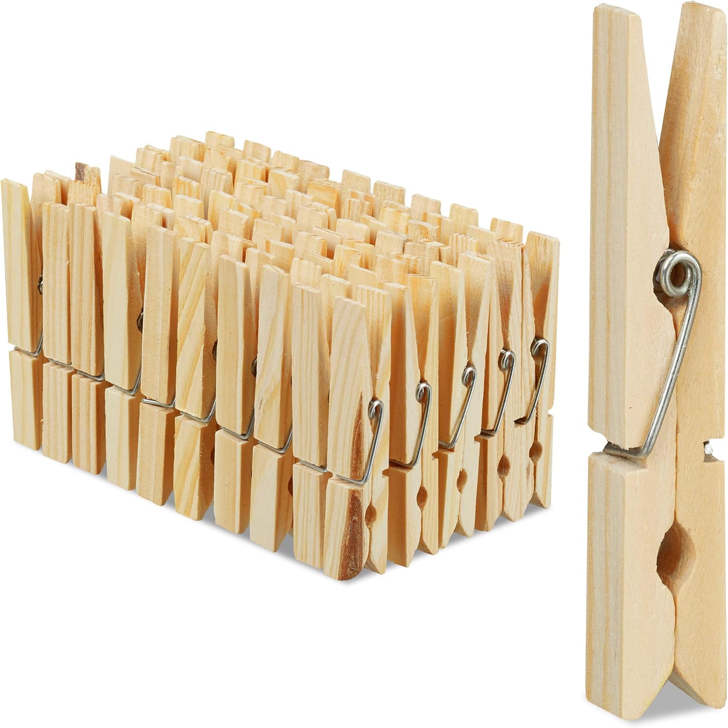 Relaxdays Laundry Pegs, Set of 100, big wooden Pegs, crafts