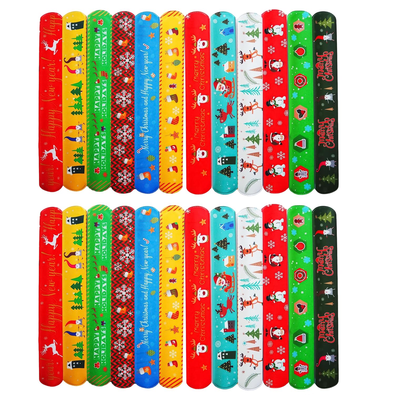 MEISH 24pcs Christmas Slap Bracelets Xmas Slap Bracelets Santa Reindeer Snap Bracelet Wristband Christmas Prizes Birthday Gifts for Party Favors