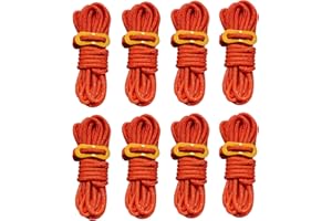 Smithok 8 Pack High-Reflective Guy Lines 4mm Tent Cords High-Strength Lightweight Camp Ropes with Aluminum Adjuster Tensioner for Tent, Tying Down Tarps, Camping, Outdoor Packaging (Orange)