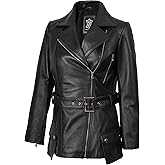 Decrum Asymmetrical Womens Leather Jacket - Belted Style Real Lambskin Leather Jackets For Women