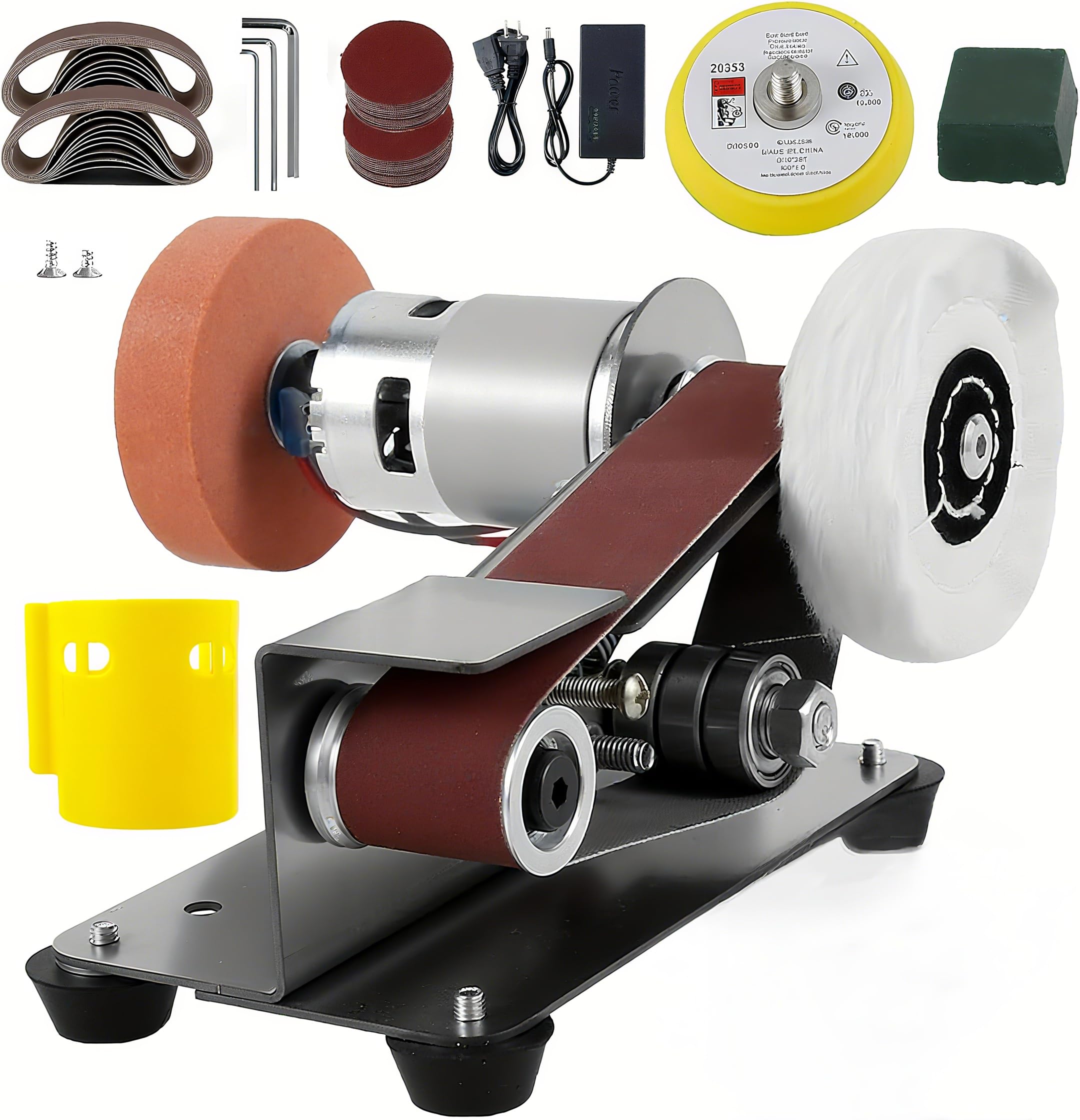 Photo 1 of 3 In 1 Mini Belt Sander - 15 Degree Knife Sharpener Low Noise Cutter Sharpener Sander, 7 Adjustable Speed Buffer Polisher for DIY Craft Wood Stained Glass Jewelry Making