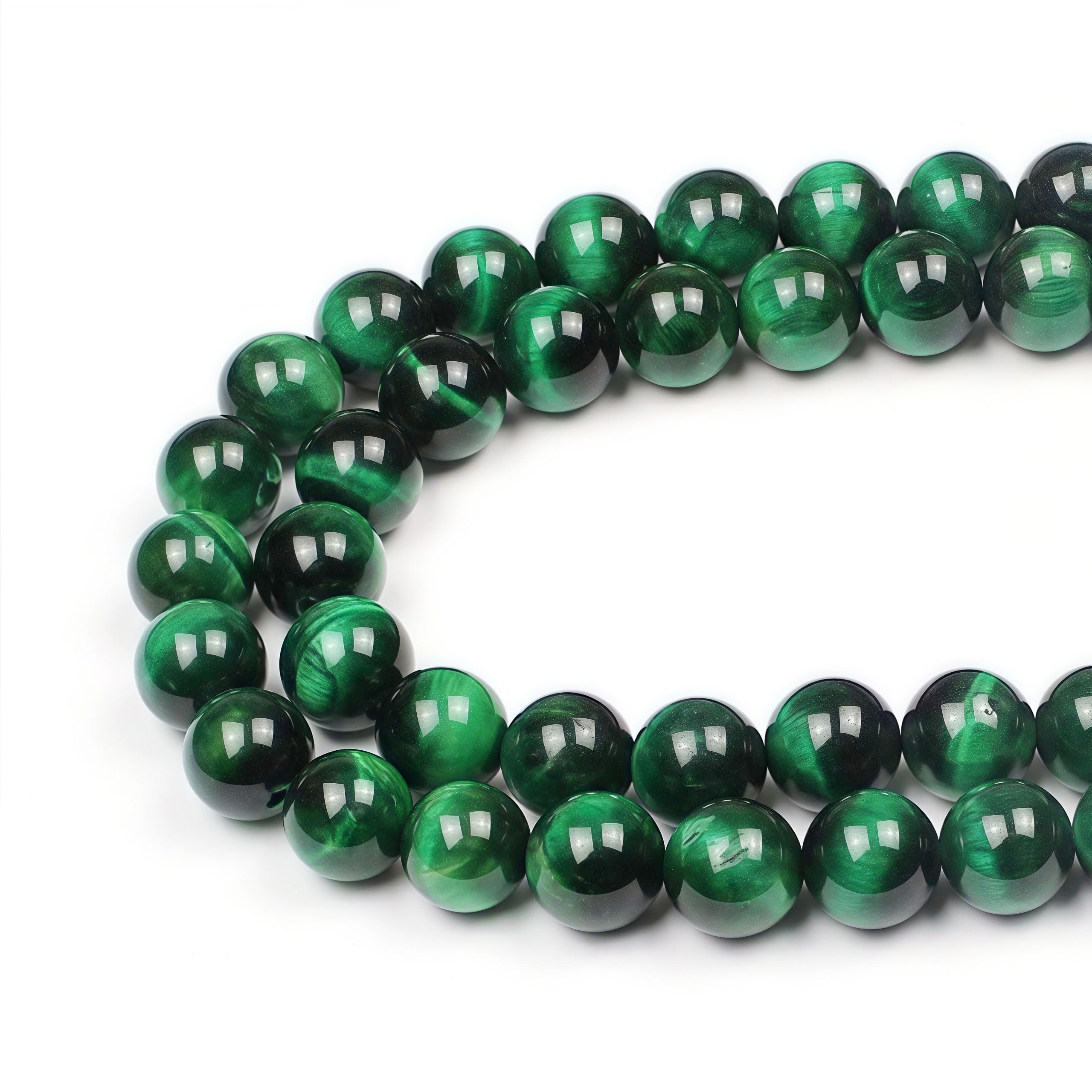 MJDCB Natural Round Stone Beads 12mm Green Tiger Eye Stones Loose Gemstone Beads for Jewelry Making Bracelet Necklace 30pcs