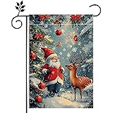 Winter Gnome Garden Flag for Outside Christmas Reindeer Snowflake Welcome Yard Flag 12x18 Inch Double Sided Burlap Holiday Farmhouse Outdoor Flag Home Decoration