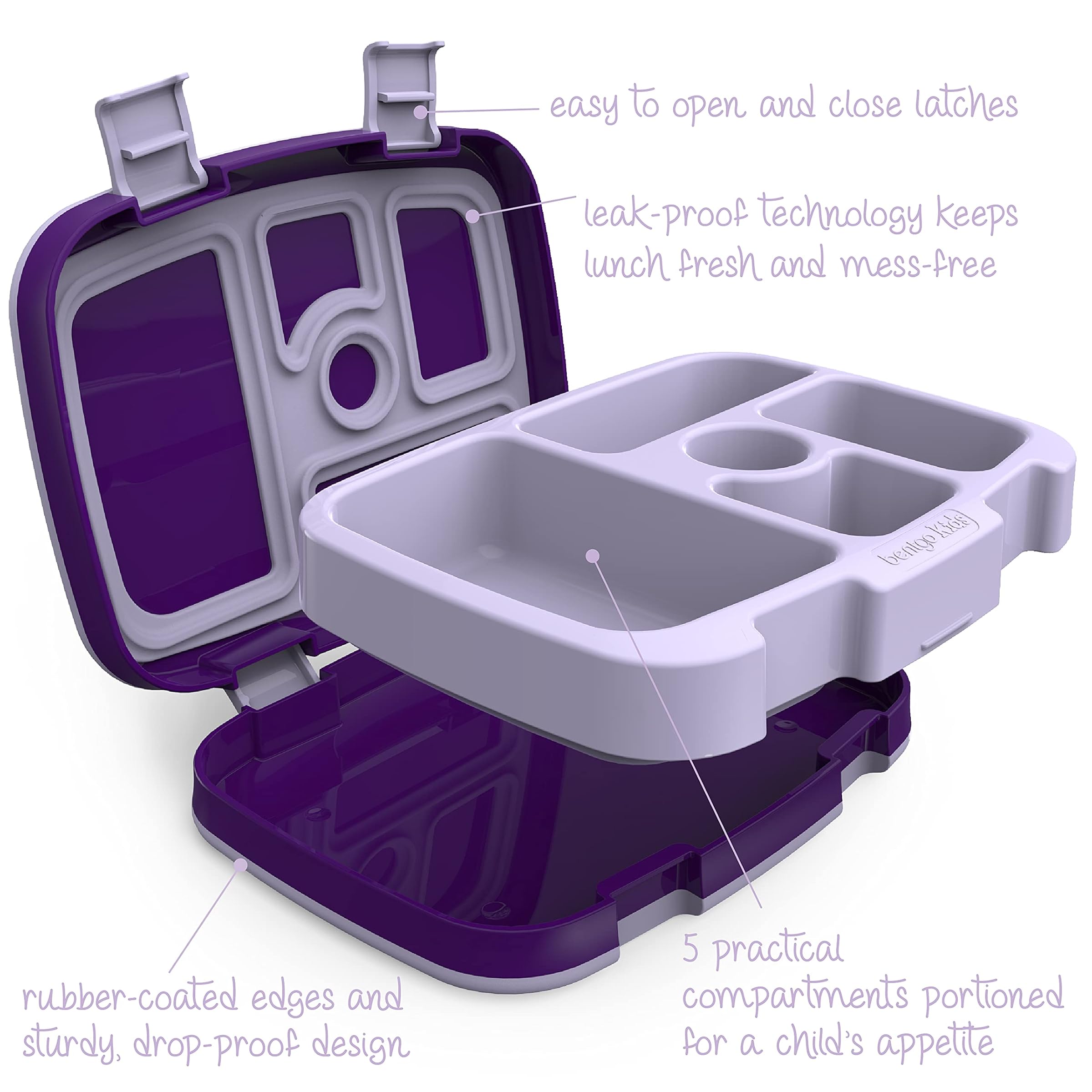 Bentgo Kids Printed Unicorn Leak Proof 5 Compartment Bento Style - Ideal Portion Size for Children Ages 3 to 7 Years Old BPA Free Food Safe Material