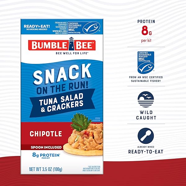 BUMBLE BEE SNACK ON THE RUN! PROTEIN SNACK PACK – 8G PROTEIN PER BOX – CHIPOTLE TUNA SALAD WITH CRACKERS KIT – READY TO EAT EASY-OPEN CAN – WILD CAUGHT MSC-CERTIFIED TUNA (PACK OF 1)
