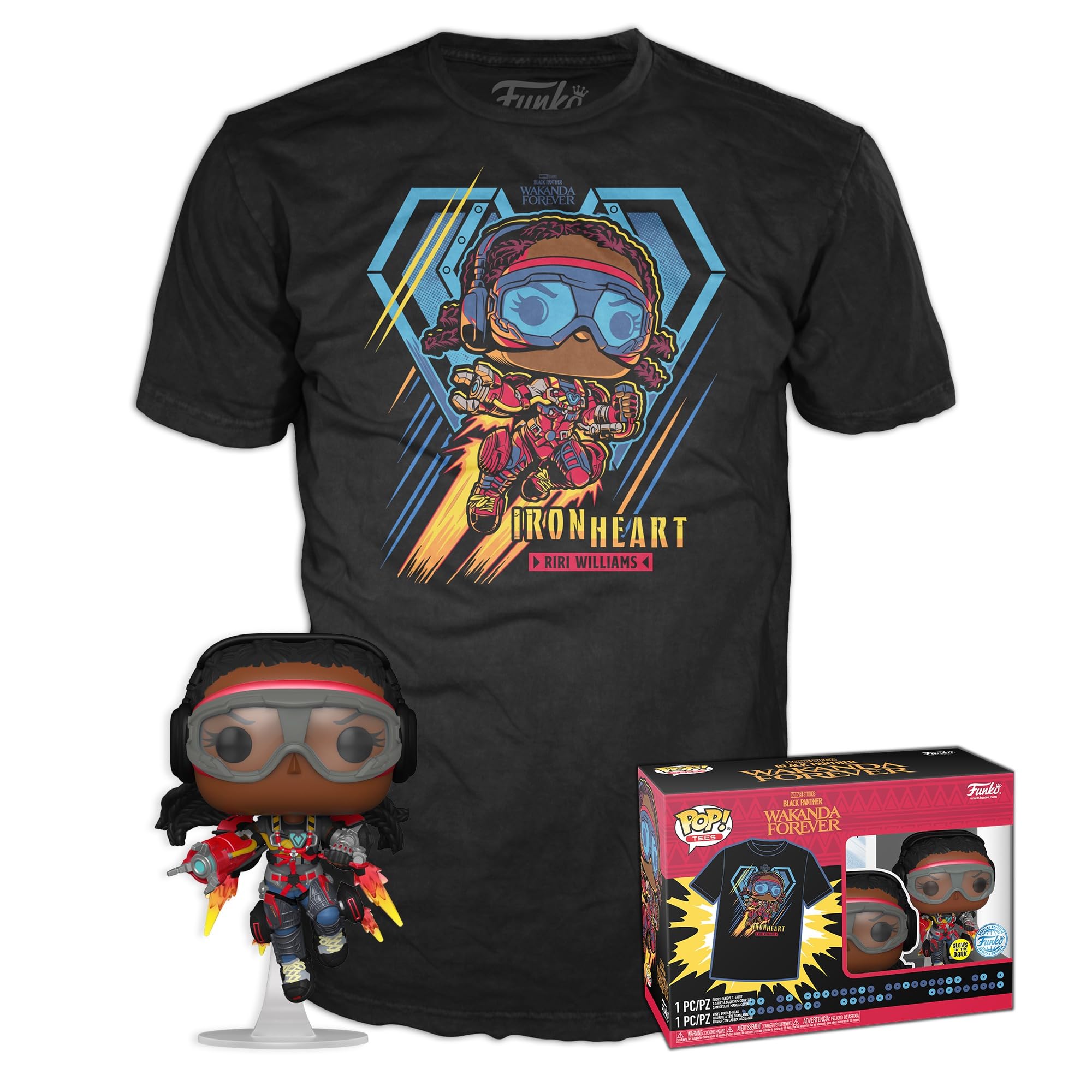 Funko Pop! & Tee: Black Panther Wakanda Forever - Ironheart MK1 - Glow In the Dark - Medium - T-Shirt - Clothes With Collectable Vinyl Figure - Gift Idea - Toys and Short Sleeve Top for Adults Unisex